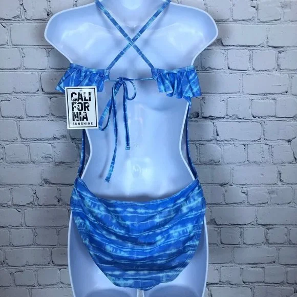 NWT California Sunshine One Piece Swimsuit Blue Tie Dye Size S - Picture 3 of 7